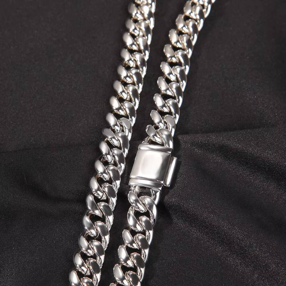 1MOQ Hip Hop 12MM Sterling Silver Soild Cuban Link Chain 925 Silver Miami Cuban Link Necklace for Men and Women