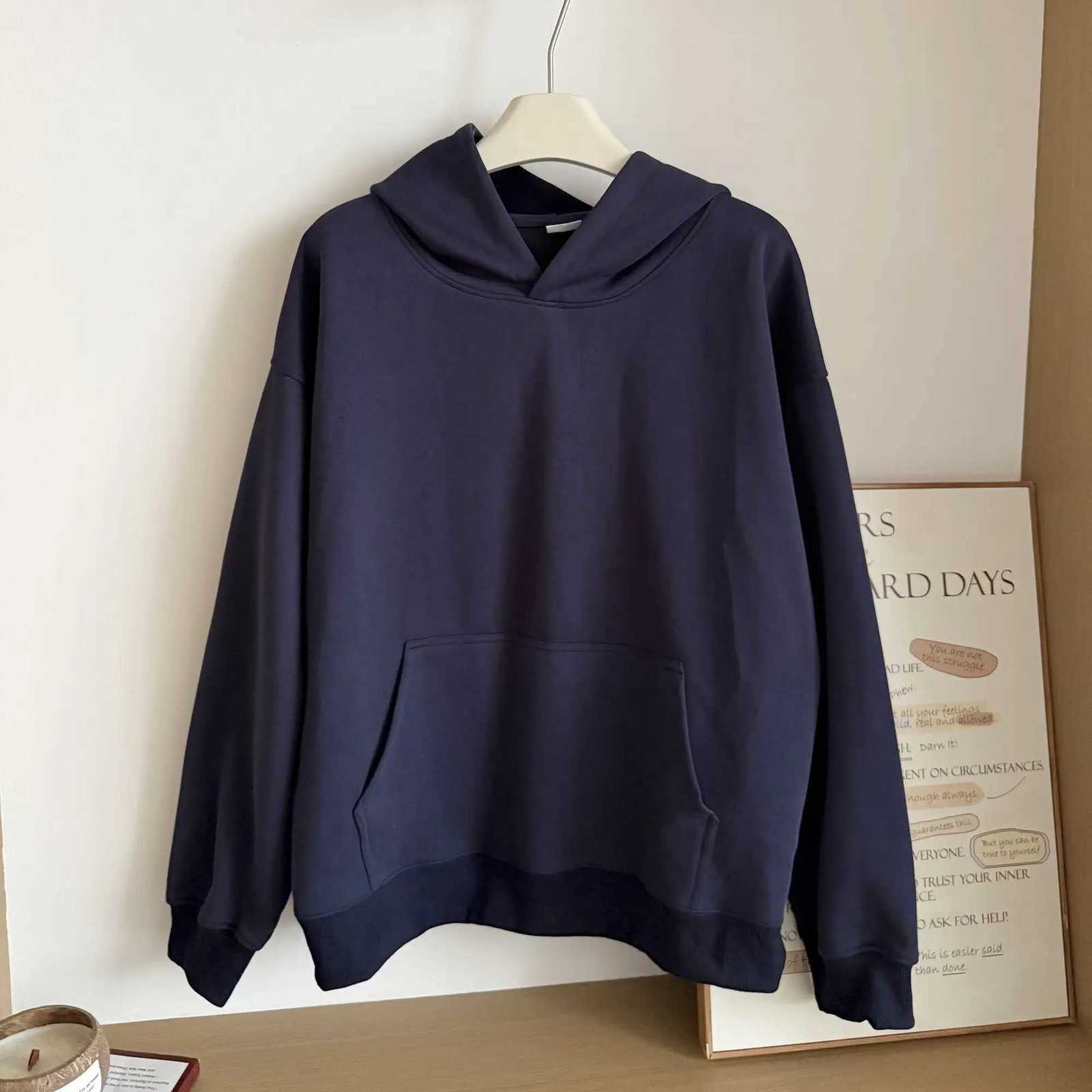 Heavy fleece thickened hooded sweater for men and women autumn and winter new solid color loose outer wear pullover couple topZ250918