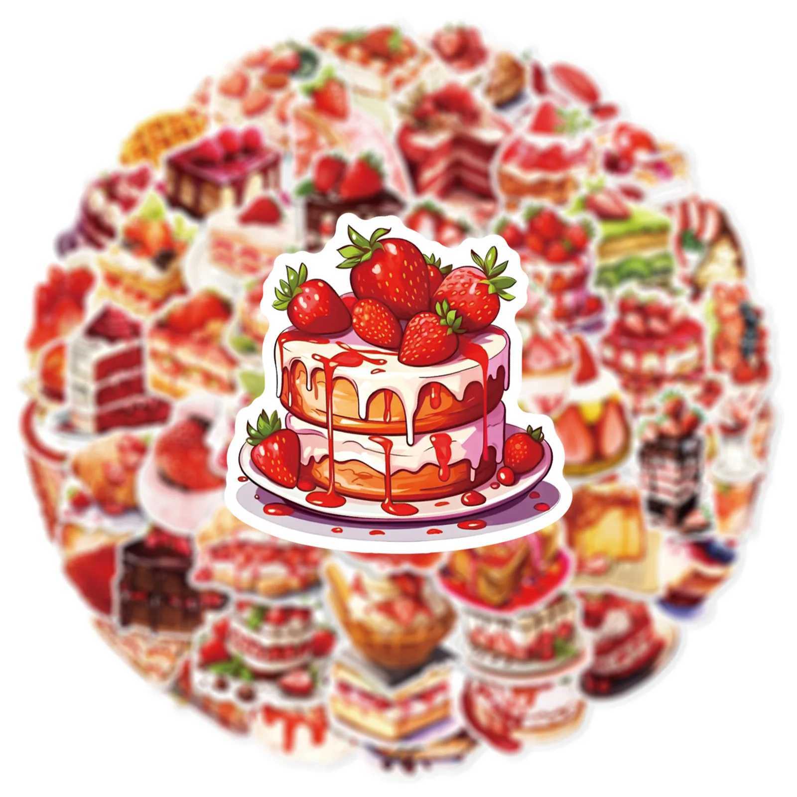 102550pcs Cartoon Strawberry Cake Stickers Dessert Decals for DIY Fridge Water Bottle Phone Laptop Gift Decor Scrapbooking C250918