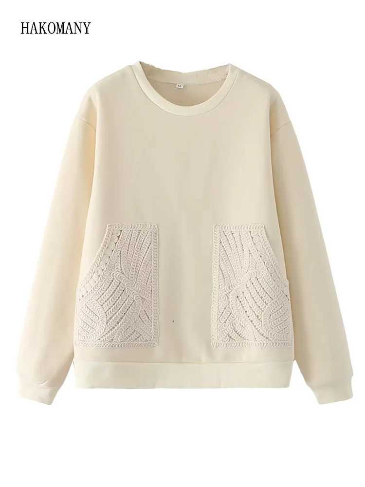 2022 Women Round collar Front Spliced Knitted Pockets Pullover Hoodies Sweats Winter Keep Warm With Fleece Sweatshirt BeigeZ250918