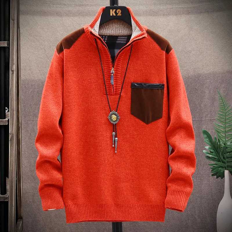 Men Knit Sweater Thick Winter Pullover Korean Half Zipper Male Autumn Clothes Stand Collar Autumn Winter Outerwear Luxury ClothZ250918