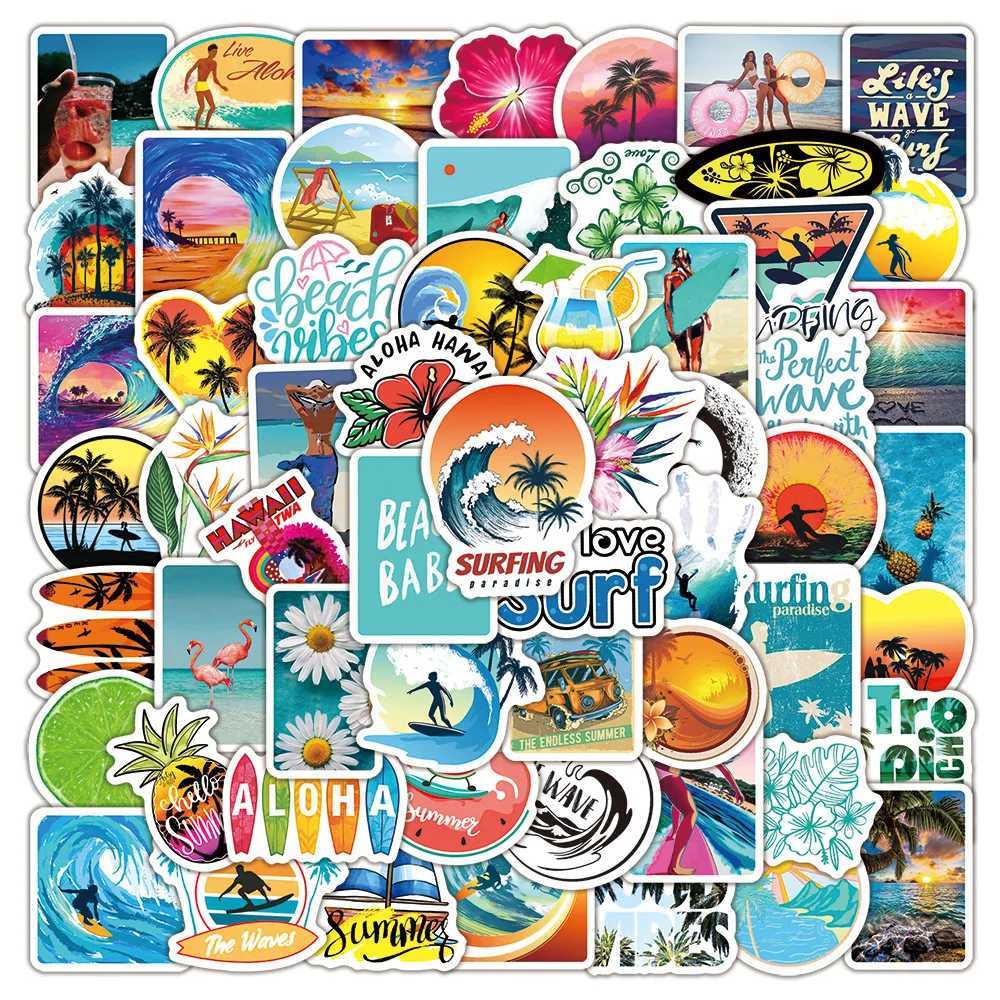 103050100PCS Hawaii Summer Surfing Stickers Tropical Beach Surf Decals Travel Luggage Surfboard Water Bottle Sticker Toy C250918