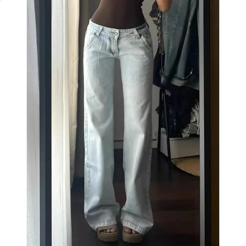 Womens High Waisted Light Colored Jeans Street Style Cool Girl Wide Leg Baggy Pants Female Casual Thin Denim Trousers Z260313