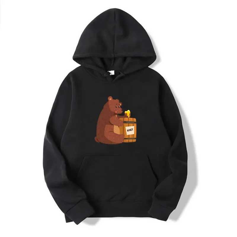 Funny Brown Bear Eating Printed Hoody Sweatshirts Teens Pullover Sweatshirt Streetwear Woman Casual Pullovers TopsZ250918