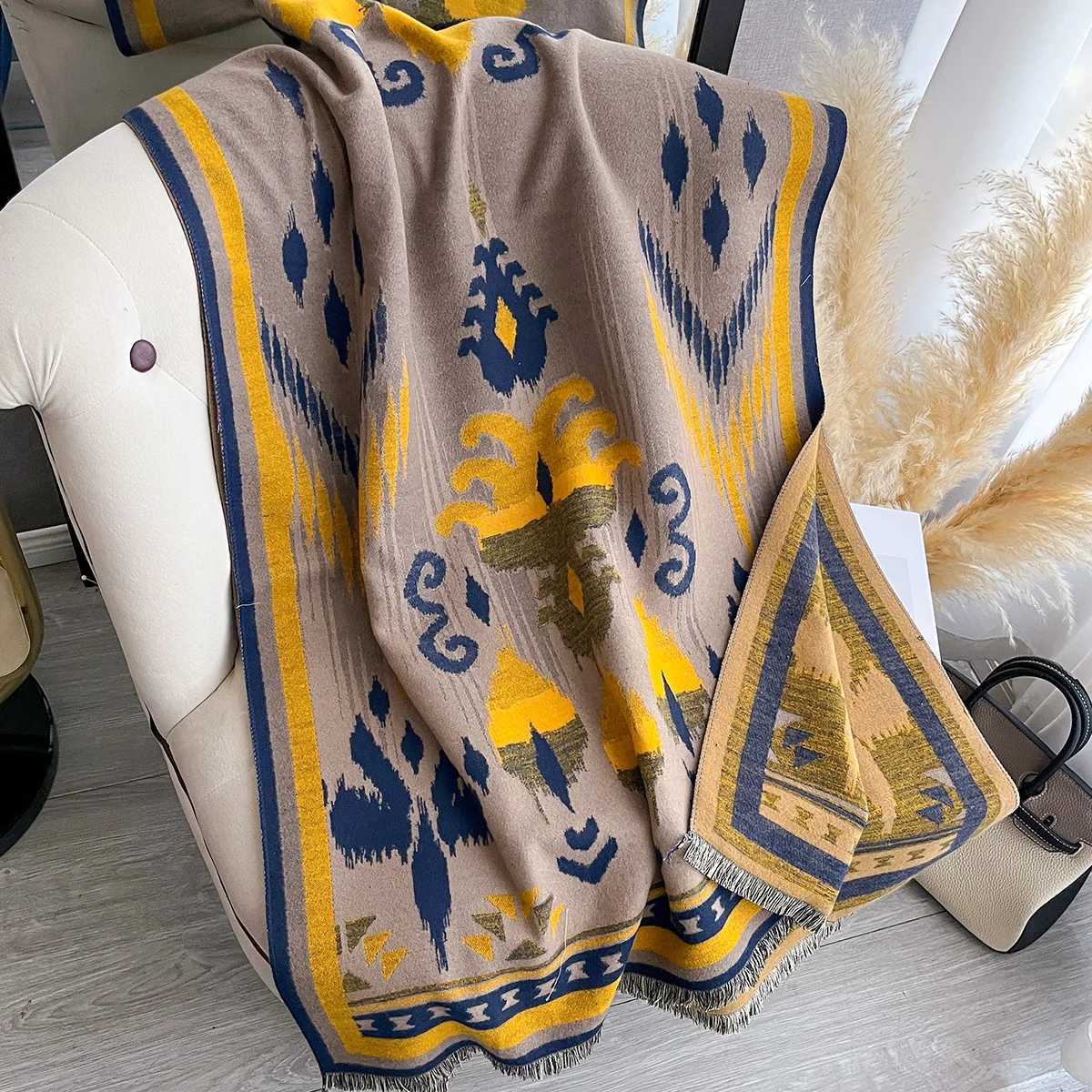 New Elegant Jacquard Design Scarf Imitation Cashmere Soft Warm Fringe Shl Autumn Winter Coldproof Windproof Blanket Scarf Y250918