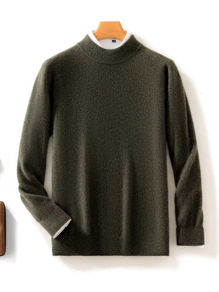 ANGEL Mens 100 Merino Wool Sweater Mockneck Pullovers Autumn Winter Smart Casual Cashmere Knitwear Basic Male Clothing TopsZ250918