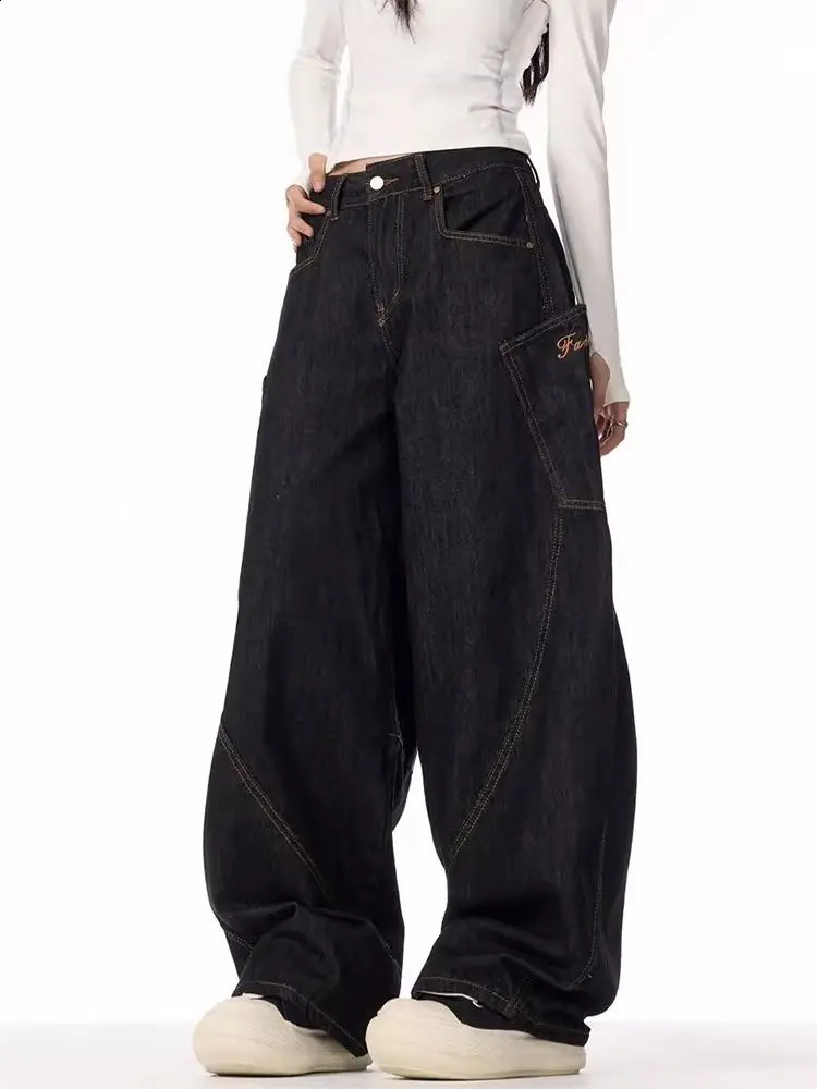 HOUZHOU Vintage Grunge Y2k Jeans Women High Street Black Baggy Trousers Wide Punk Casual Straight Oversized Denim Pants Z260313