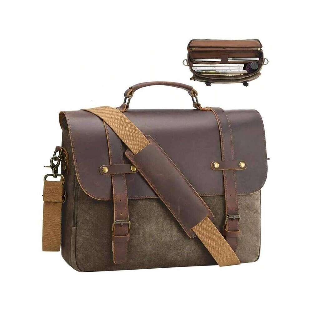 Mens Messenger Waxed Canvas Laptop Briefcase 15.6" Crossbody Bags Satchel Bag