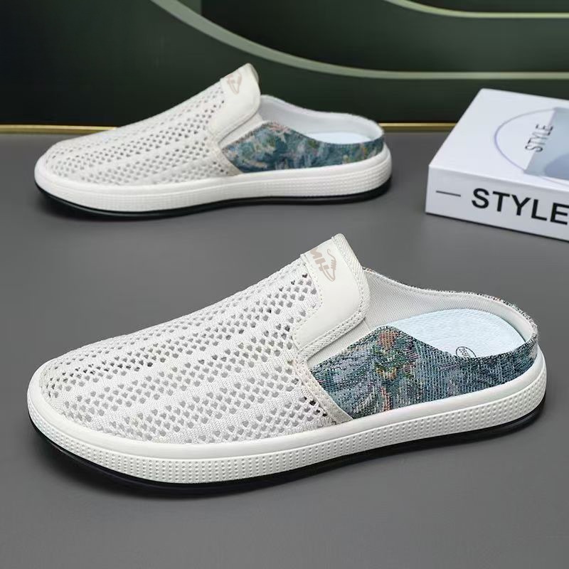 2025 summer mens outdoor closedtoe slides mesh breathable upper backless slipon design lazy style sandals for walking daily errands black floral print