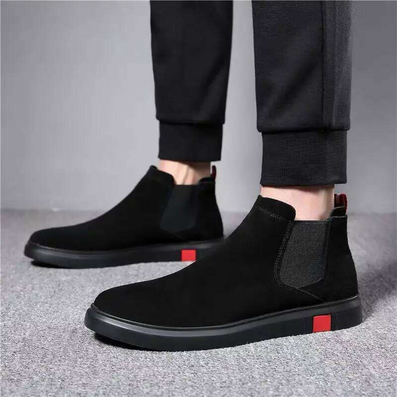 men fashion boots black brand designer shoes party banquet dress cowboy boot cow suede leather flats ankle botas