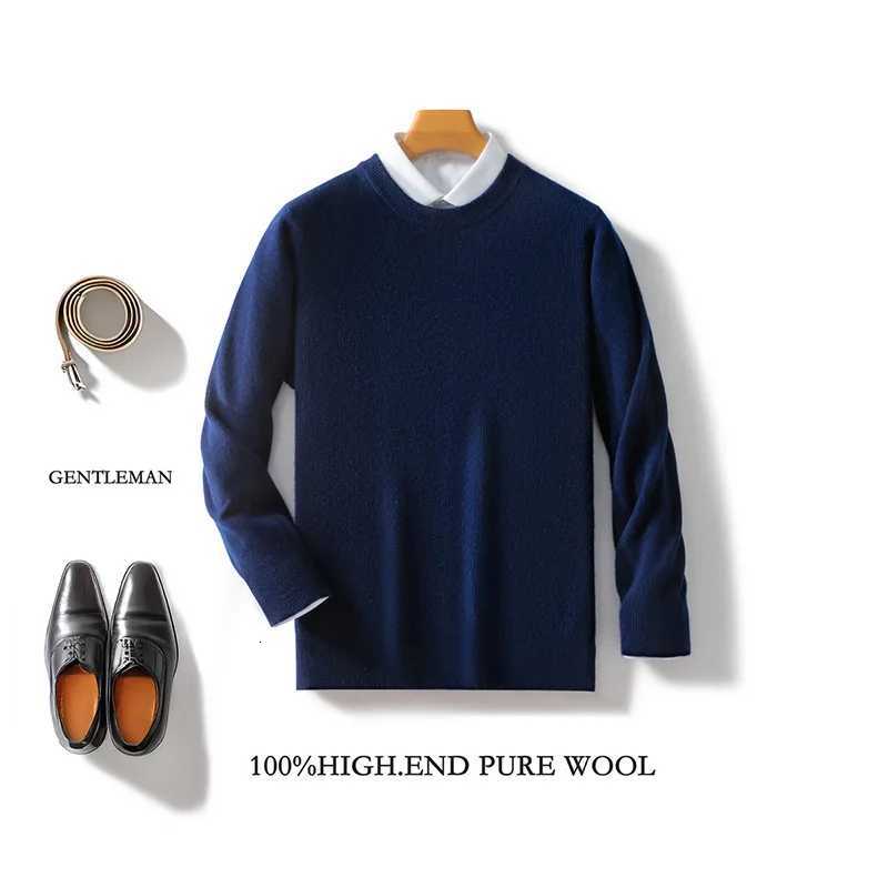 Men Soft 100 Merino Wool Casual ONeck Knit Sweater Long Sleeves Pullover Cashmere Comfortable Solid Color Warm Clothing TopZ250918