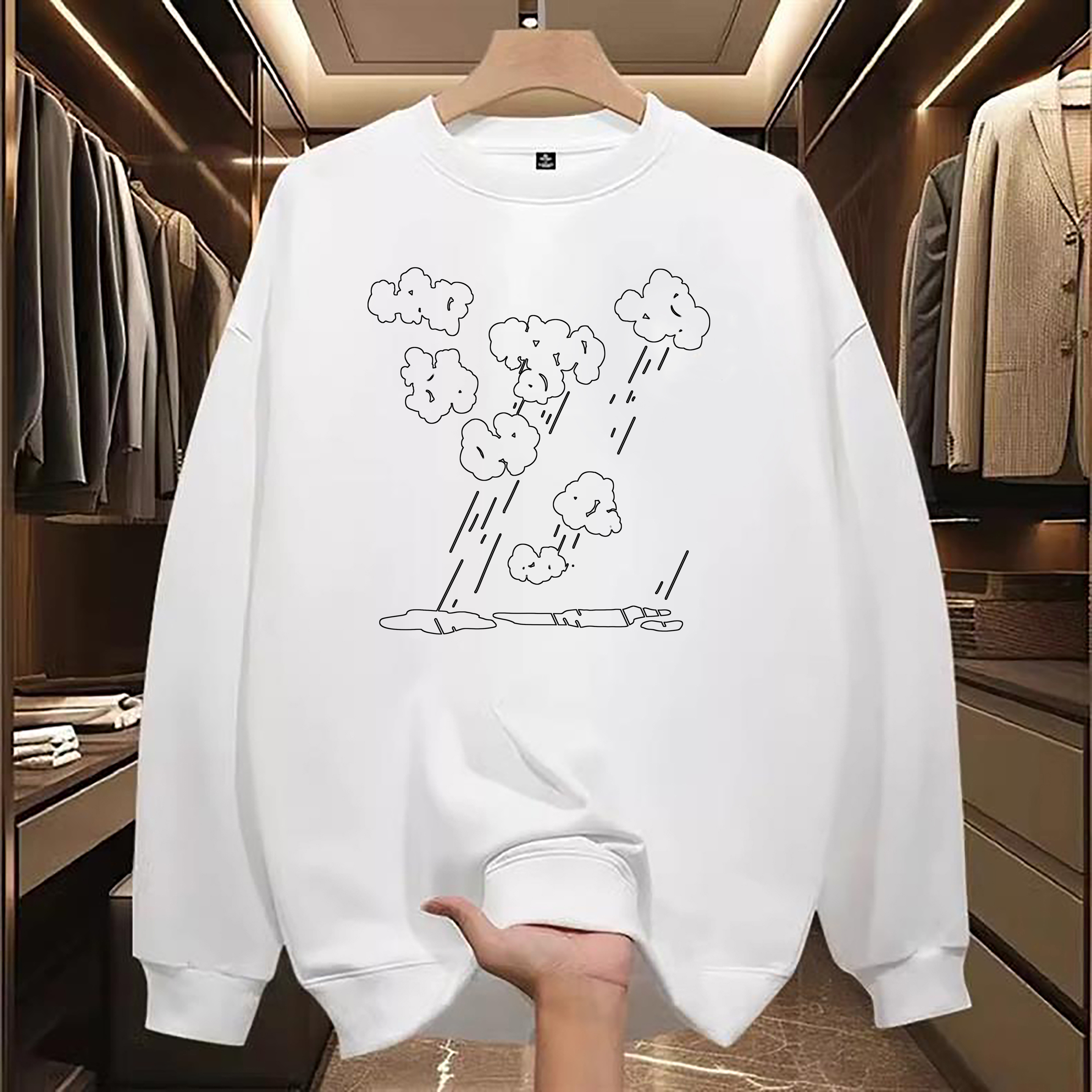 Men's Hoodies Round Neck High-end Black And White Pattern Printing For Warmth Sweatshirts For Men