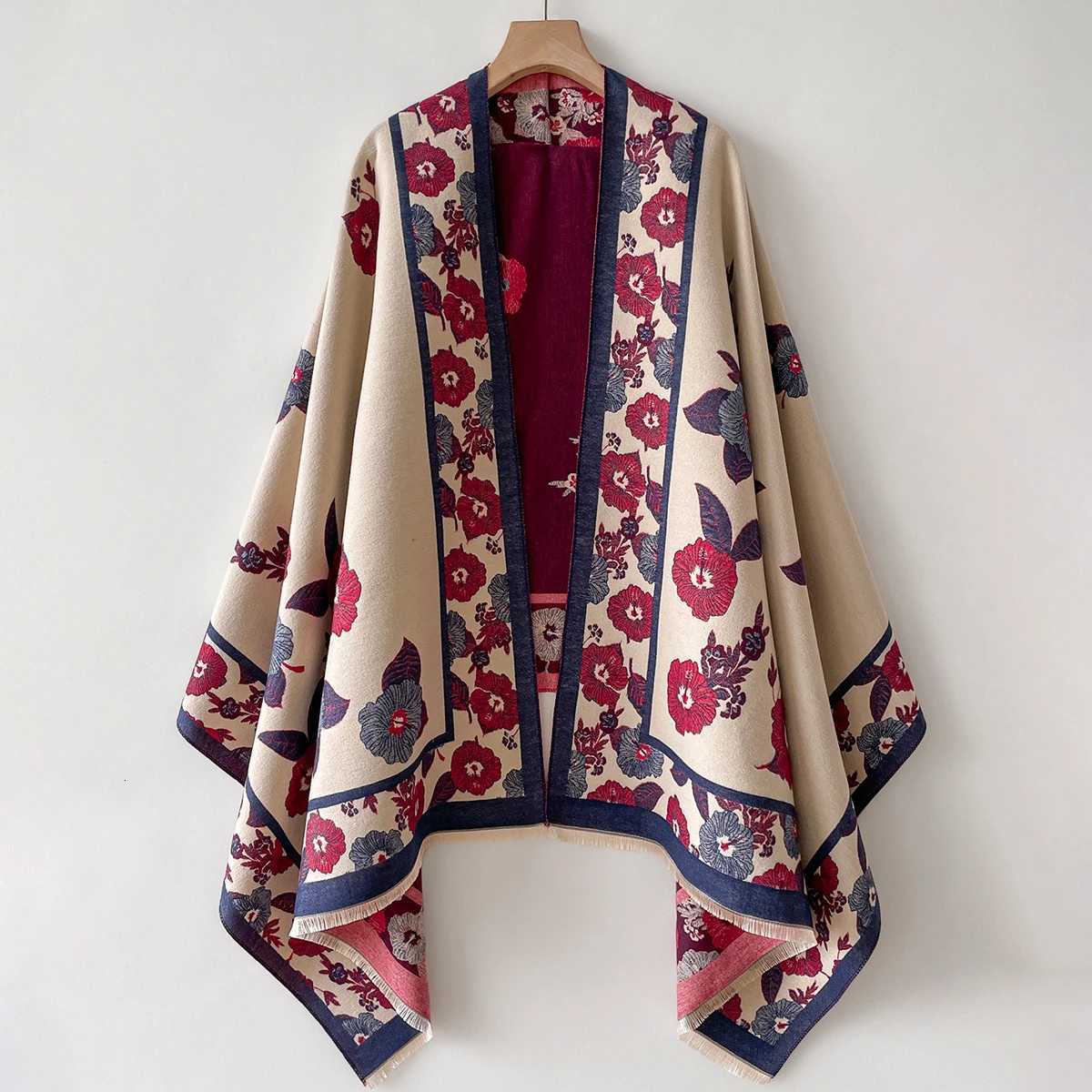 Wens Imitation Cashmere Warm Shl Ethnic Style Cloak Fashionable Scarves ral Print Coldproof and Windproof Scraf Y250918