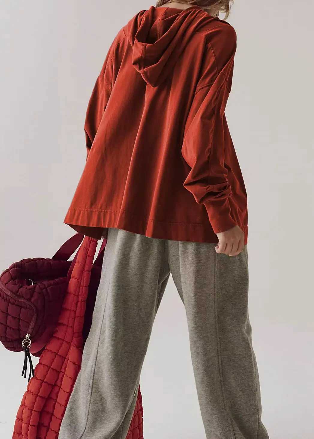 Womens New Casual Long Sleeve Top Loose Hooded Sweatshirt with Large Pocket for Daily Autumn OutfitsZ250918