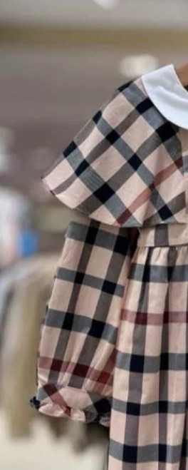 Korean Childrens Girls White Collar Plaid Dress 806 C250917