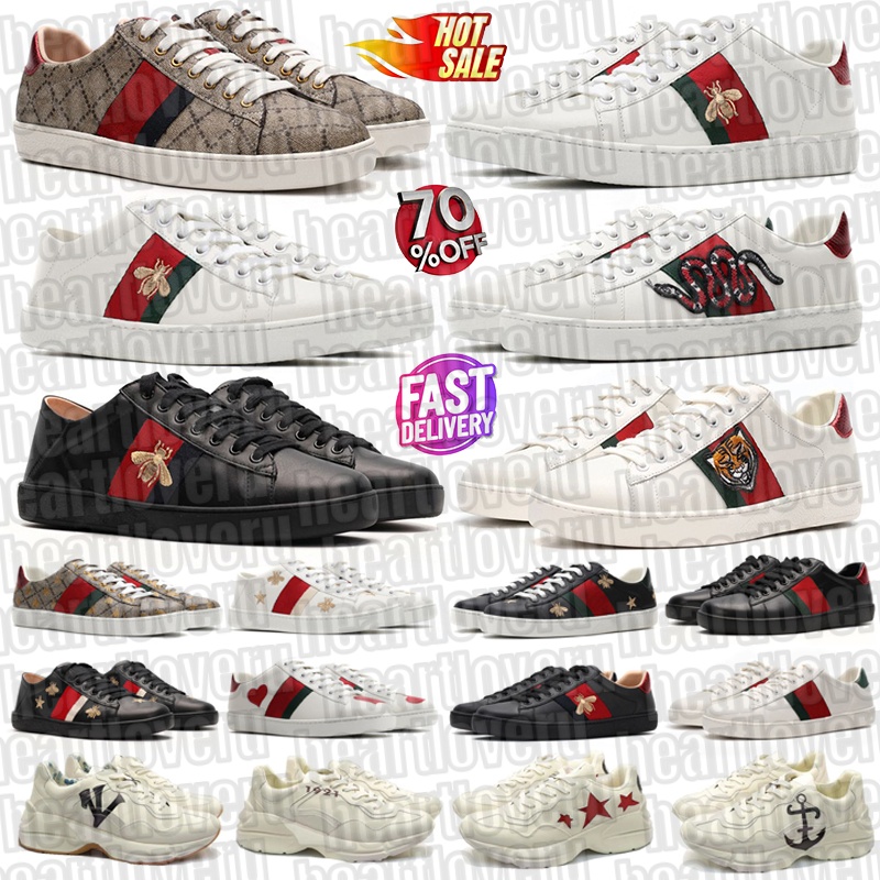 Designer Shoes Mens Womens Luxury chaussures Leather rubber Cartoons Bees Tigers Snake Embroidery Stripes Casual schoenen Fashion Platform Sneakers