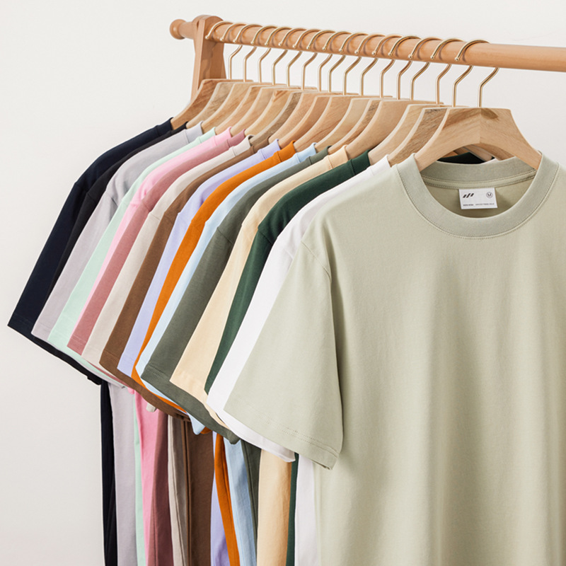 240g Heavyweight American Vintage Short-Sleeve T-Shirt: Solid Color, Minimalist, Summer Cotton Crew Neck, Unisex Layering Top-10D