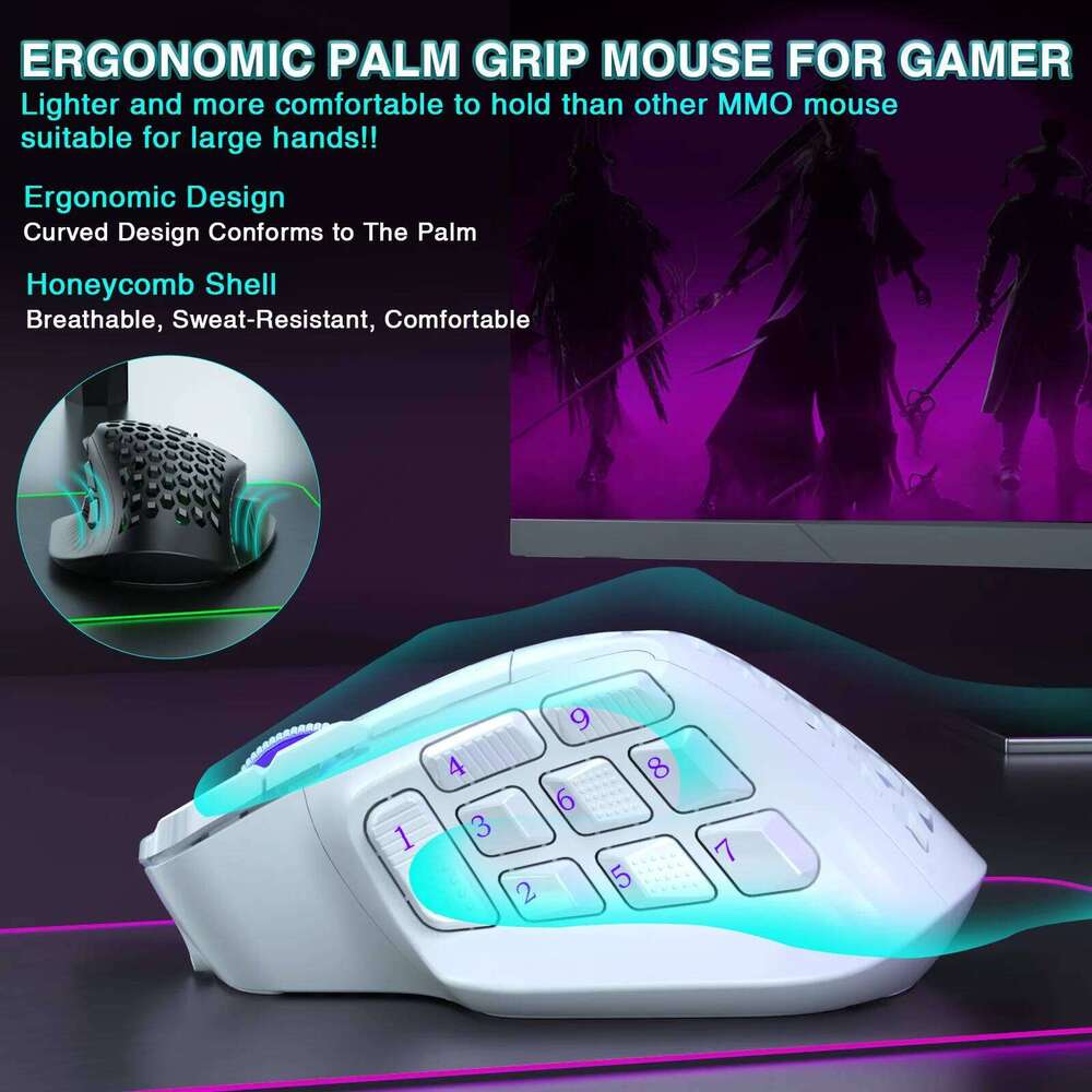 SOLAKAKA Sm809 Pro MMO Gaming Mouse Paw3311 16 Side Buttons 24000 DPI RGB Honeycomb Programmable Ro Wireless Mouse