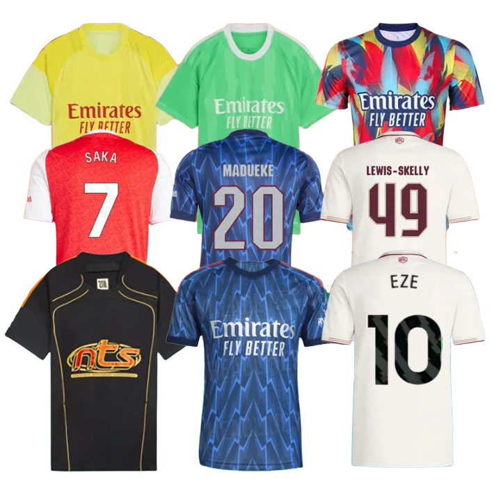 25 26 SAKA soccer Jersey ODEGAARD RICE HAVERTZ NWANERI MARTINELLI Calafiori NKETIAH SALIBA TROSSARD JESUS Adults and Kids football Kit uniform shirts