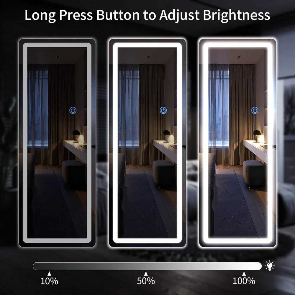LED Fl Length Mirror 76x34 Floor Mirror with Rounded Corner Dimmable Lights 3 Color Modes Fl Body Mirror Standing L F250918