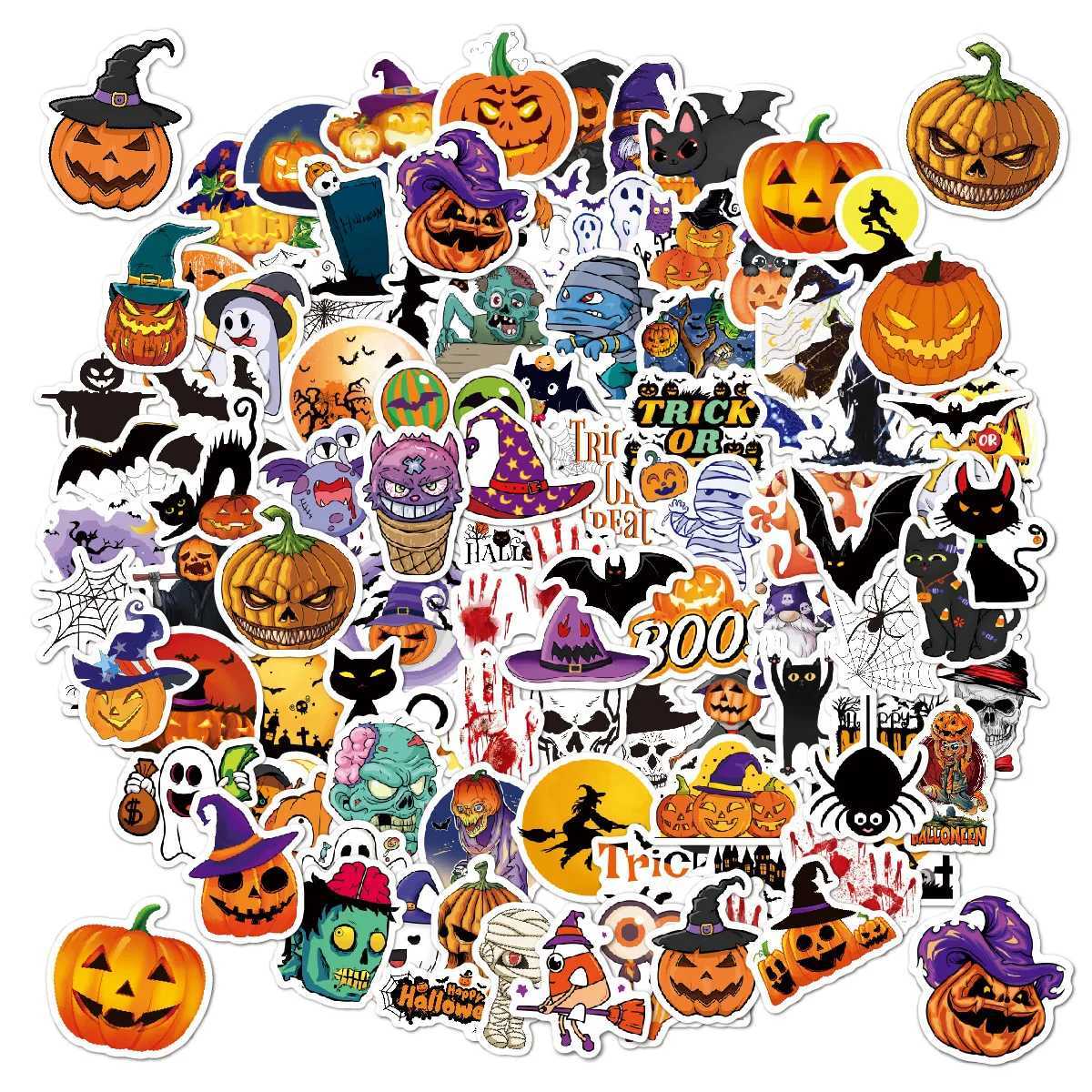 100Pcs Cartoon Pumpkin Witch Ghost Waterproof Graffiti Stickers Toy for Kids Birthday Party Favors Halloween Theme Party Gifts C250918
