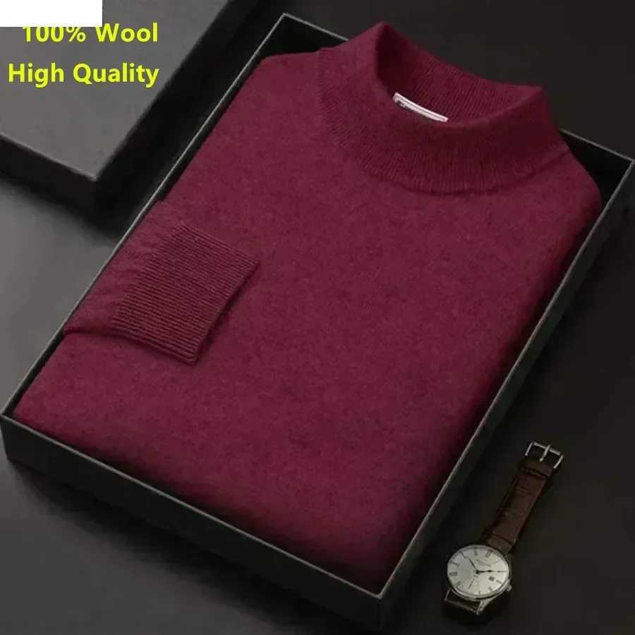 New Mens Knit Warm Sweater Pullover Trendy Mock Collar 100 Pure Woolen Sweater Male Casual Business Cashmere Sweater TopsZ250918