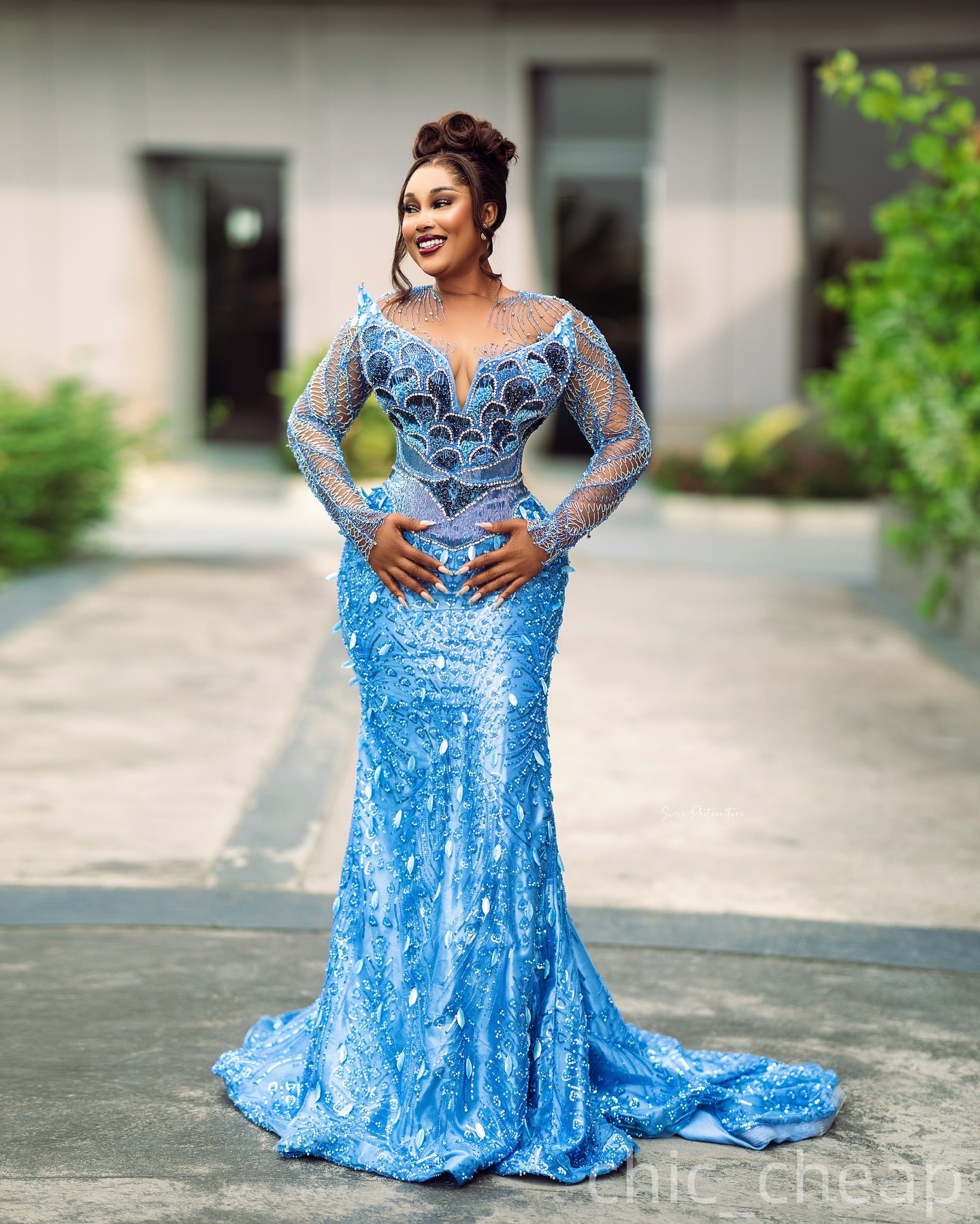 Blue Mermaid Prom Dresses 2025 Beaded Sequined Crystals Sequined Evening Formal Party Second Birthday Engagement Gowns Plus Size Dress For Special Occ