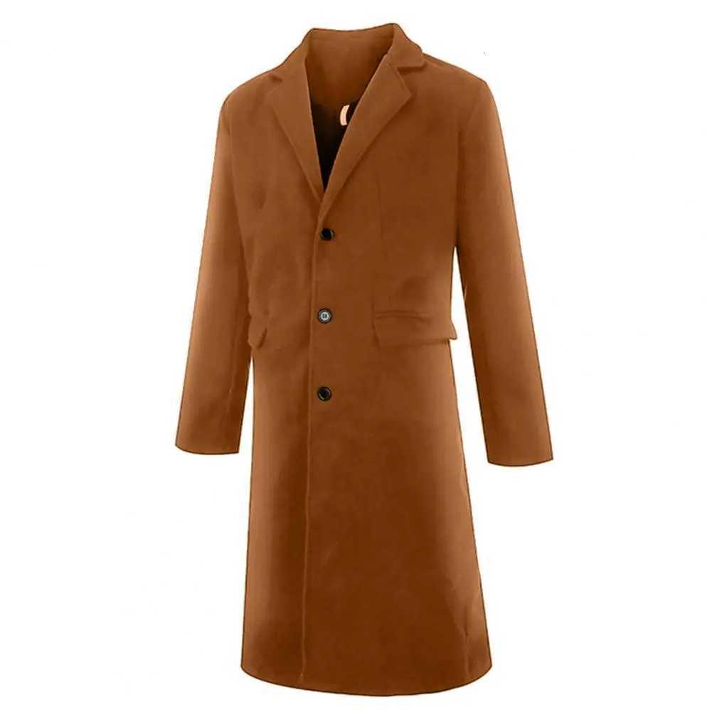 Men Retro Style Windbreaker Woolen Coat Lapel Long Sleeve Buttons Placket Midlength Coat Solid Color Daily Wear Z250918