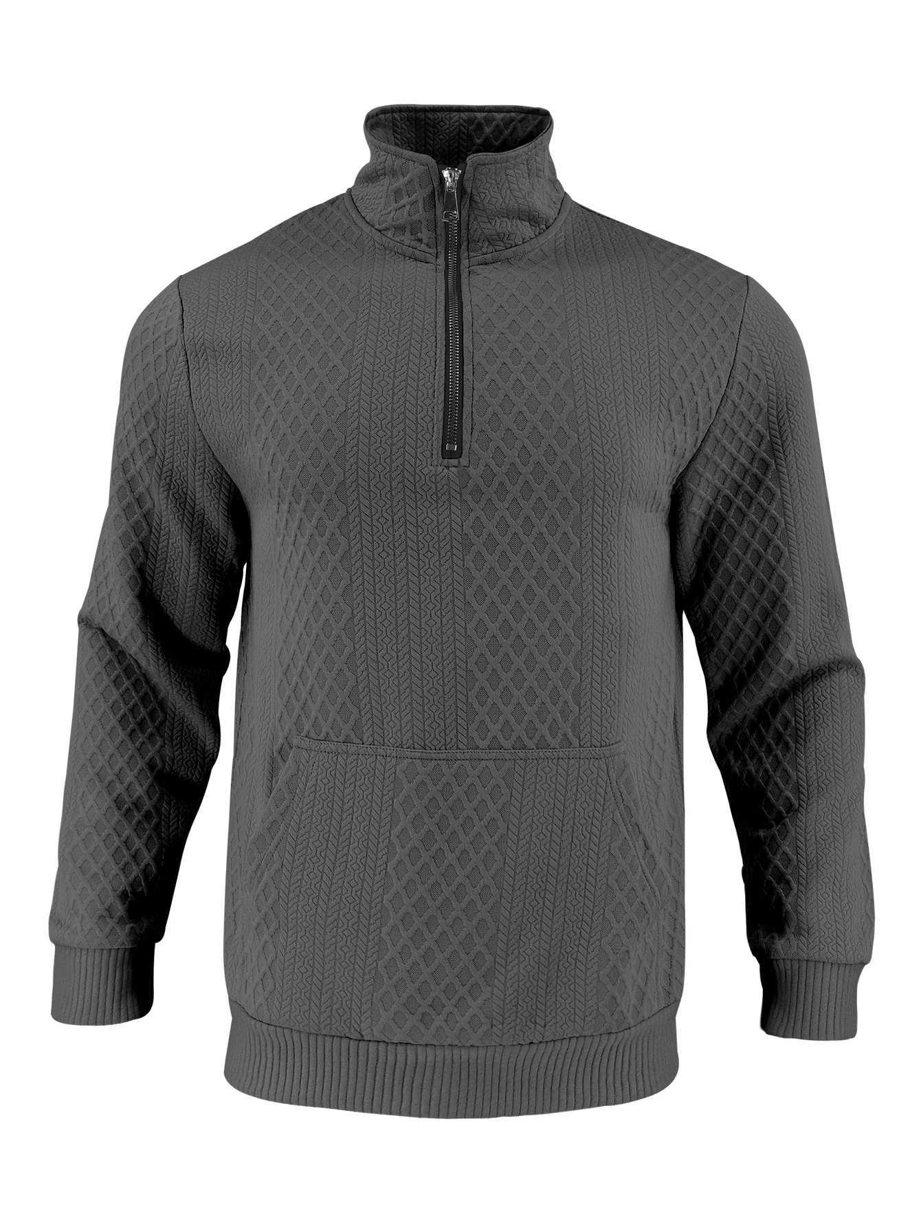 Mens Outdoor Tactical Hunting Sweatshirt Autumn Winter SemiZipped StandUp Collar Textured with Kangaroo Pocket Knitted SweateZ250918