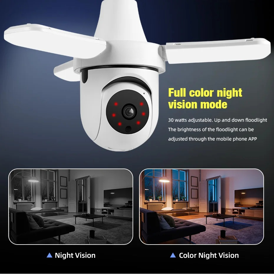 FUERS E27 Bulb Security Indoor Monitor Wireless 2.4G Wifi Automatic Human Tracking Floodlight Surveillance Camera