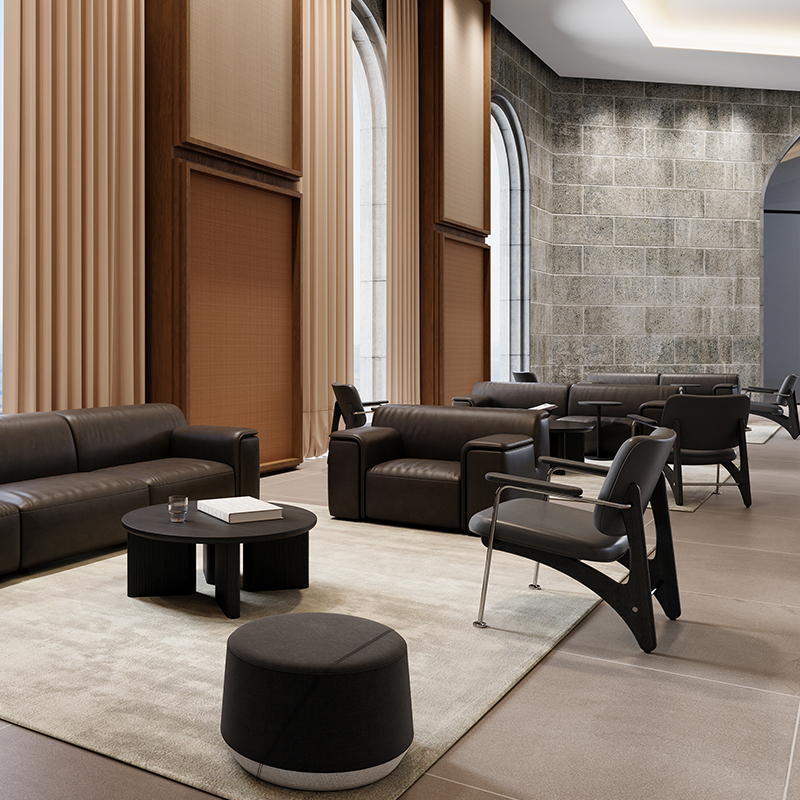 Living Room Furniture Modern Sparse - Branch Inspired Brown Fabric Lounge Chair with Wood & Metal Frame