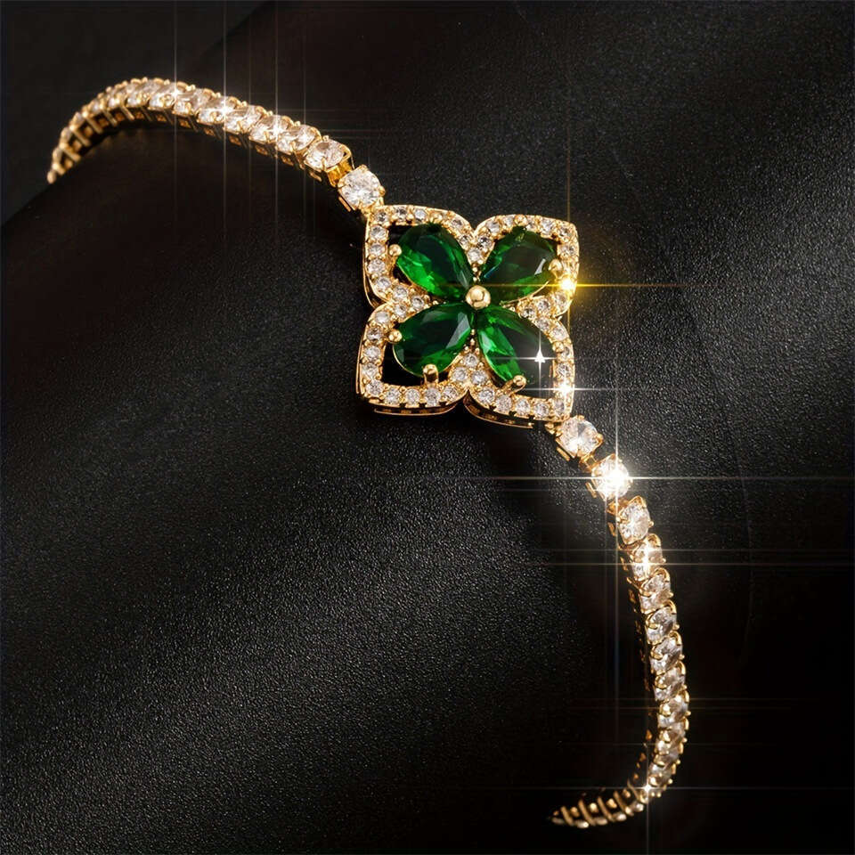 RAKOL 2025 New Ins Style Flower Inlaid Green Dia Bracelet for Women Simple Versatile Classic Jewelry ddmypluto