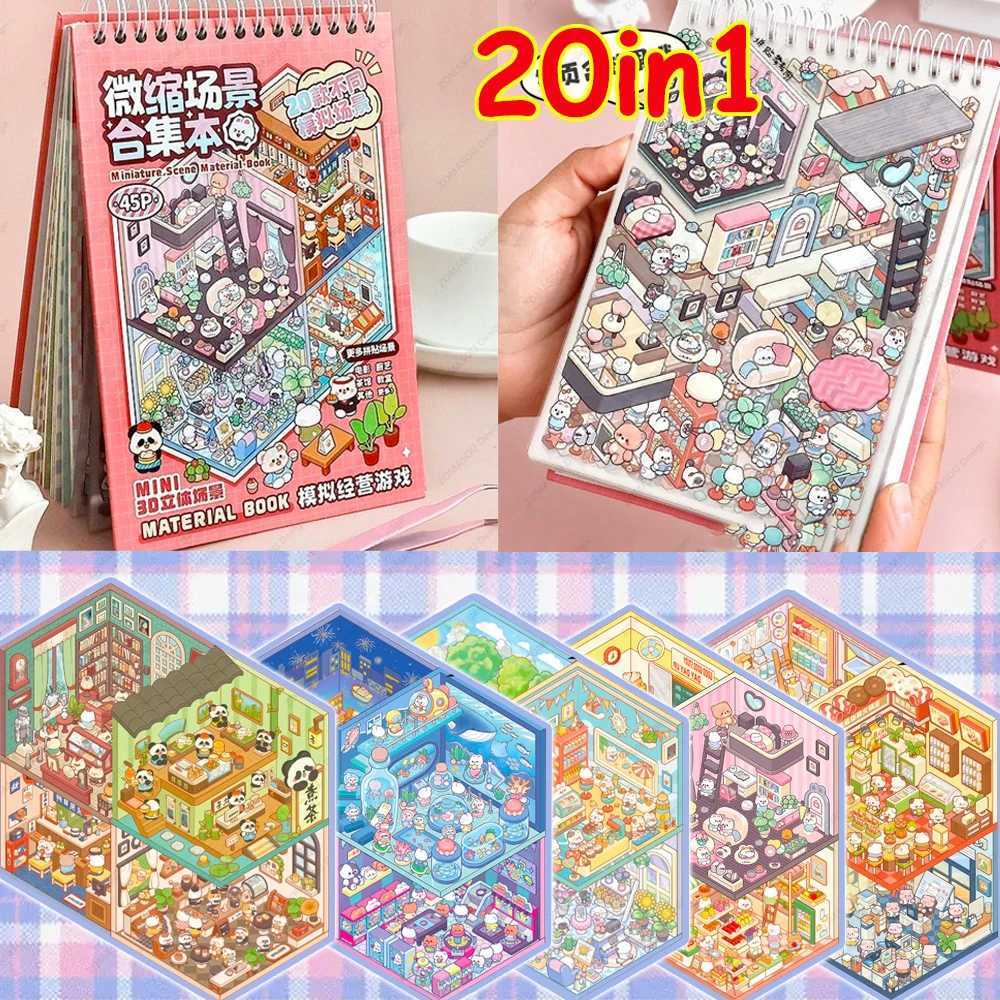 20Pcs Scenes Cartoon Landscape Sticker Book Forest Village DIY 3D Sticker Cabin Scene Pocket Birthday Gift for Kid Child Student C250918