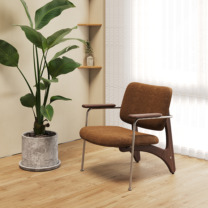 Living Room Furniture Modern Sparse - Branch Inspired Brown Fabric Lounge Chair with Wood & Metal Frame