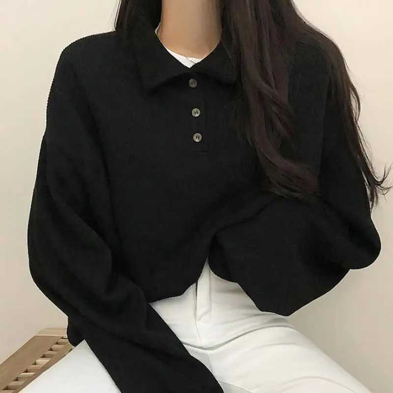 Sweatshirts Women Kawaii Pure Simple New Autumn Turndown Collar Preppy Style Fashion Tender Girlish Loose Basics Ulzzang FemaleZ250918