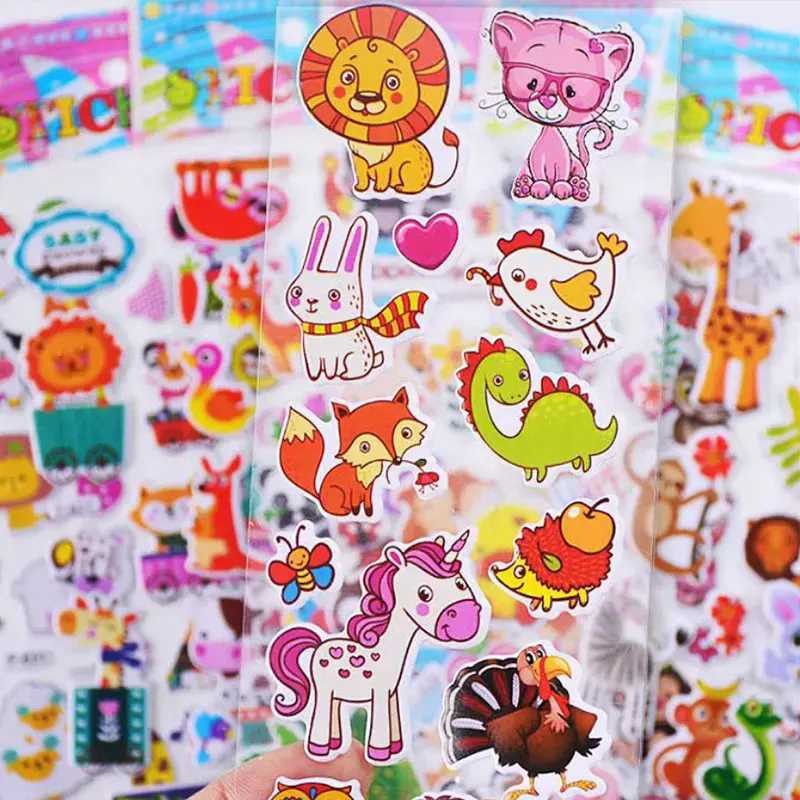 10 Sheets Kids Stickers Cartoon Animal Puffy Sticker Birthday Christmas New Year Gift for Girl Boy Cartoon Scrapbooking Stickers C250918
