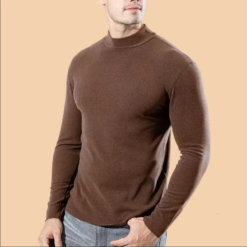 Hot selling winter mens standing collar basic solid color top pullover long sleeved mens slim fit elastic fashionable outerweaZ250918