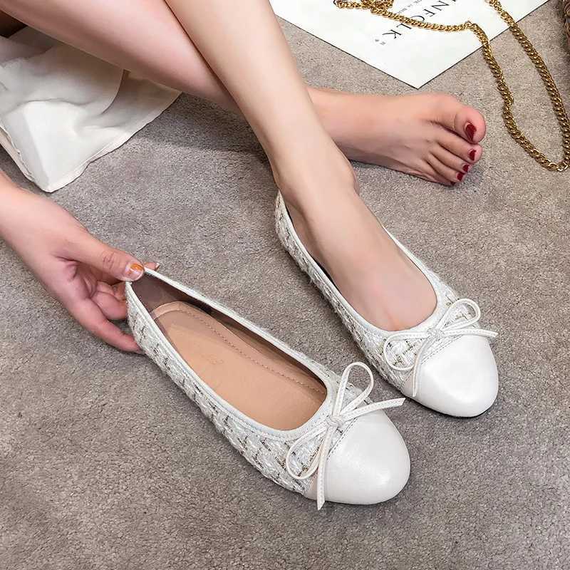 Plus Size 44 Ballerina Flats Round Toe Shoes Woman Tweed Comfortable Slip on Flats Ladies Maternity Shoes Zapatos Loafers W250918