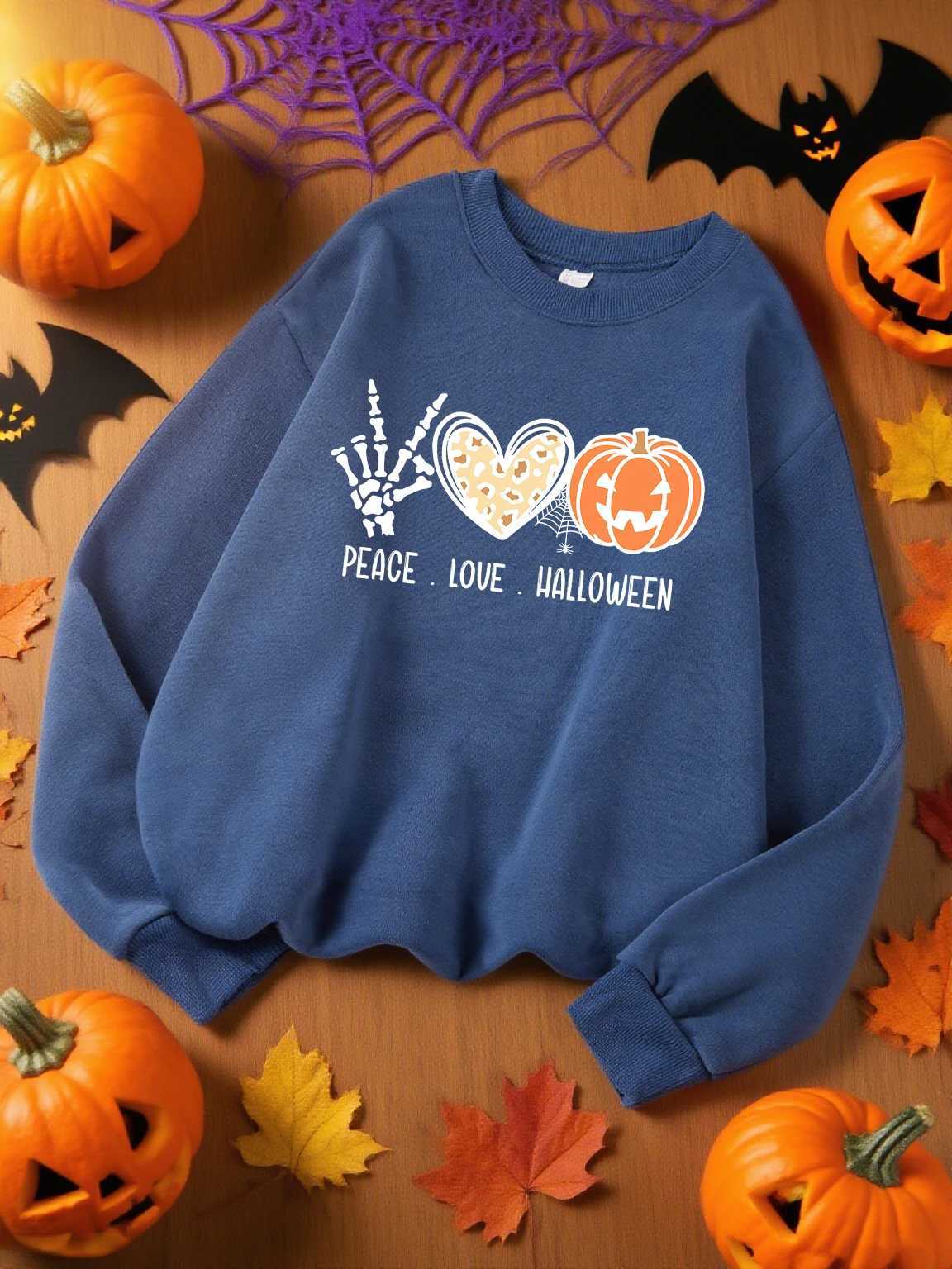 Peace Love Halloween Pumpkin Prints WomenS Sportswears Street Y2K Sweatshirts AutumnCasual Sweatshirt Soft Oversize PulloverZ250918