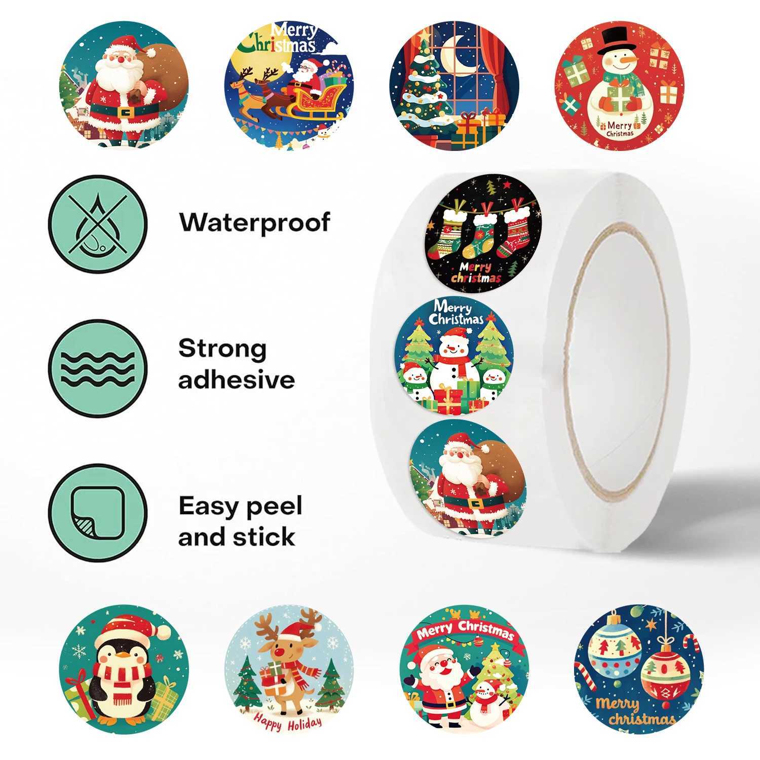 500PCS New Christmas Stickers Roll Small Children Stickers Cute Kawaii Cartoon Packaging Stickers Photocard Decor Lables for Kid C250918