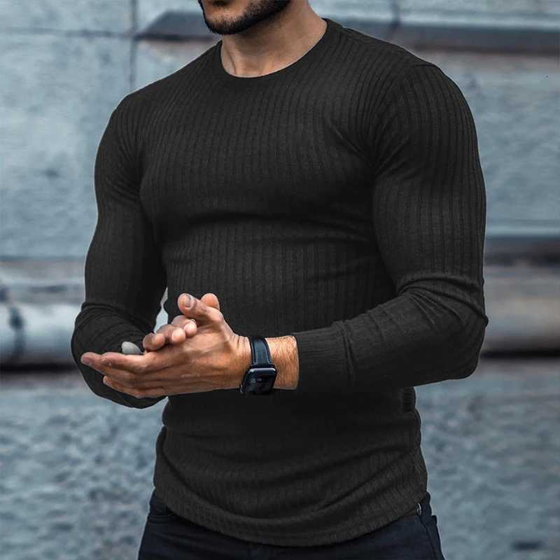 NEW Spring Thin Sweaters Men Long Sleeve Pullovers ONeck Solid Slim Fit Sweaters Knitting Tops Fitness Sport Tight TShirtZ250918