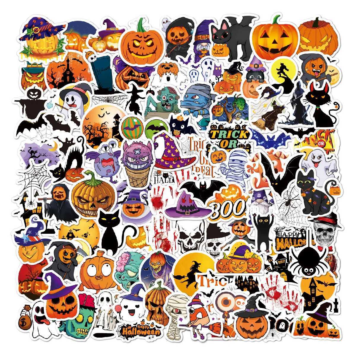 100Pcs Cartoon Pumpkin Witch Ghost Waterproof Graffiti Stickers Toy for Kids Birthday Party Favors Halloween Theme Party Gifts C250918