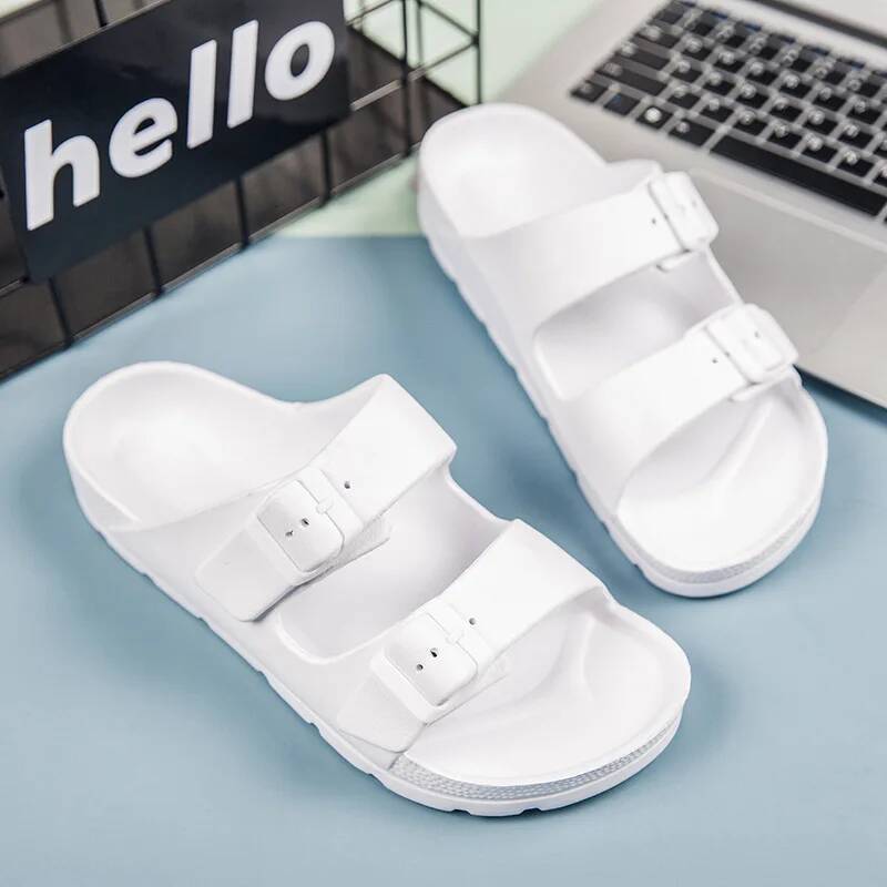 Litfun Women Summer New Fashion Double Buckle Outdoor Non-slip Beach Shoes Soft EVA Sandals Couple Casual House Slides ddmysaturn