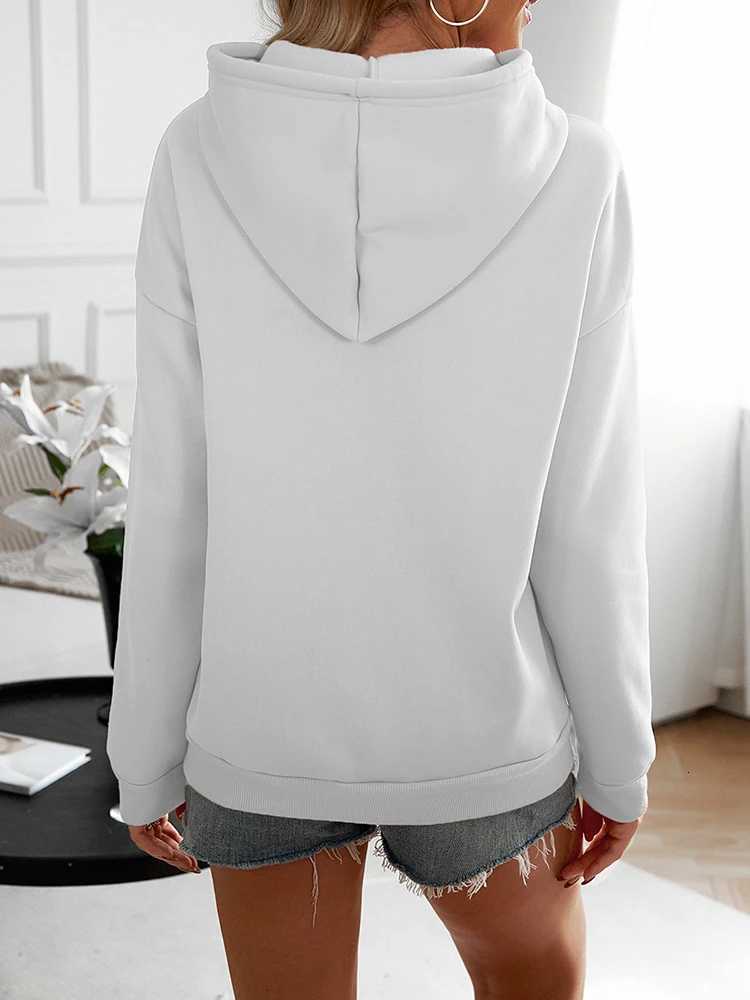 Women Casual White Loose Hoodie Autumn Winter Long Sleeve Hooded Sweatshirt Thick Simple Tops Lazy Style Pullover 2024 NewZ250918