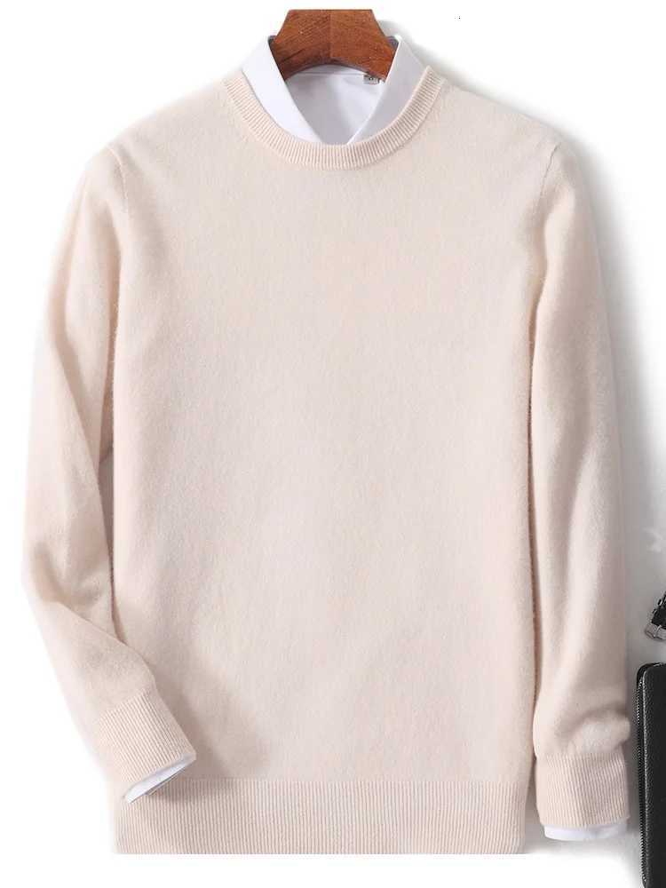 Mens ONeck Autumn Winter Casual Loose Pullover 100 Merino Wool Knitted Sweater Contrasting Colors Soft Warm Clothing TopsZ250918