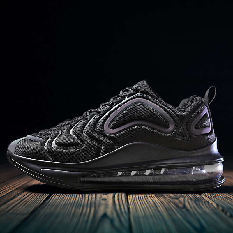 Full Sole Air Cushion Autumn All Black Couple Sneakers Versatile Brand Middle School Students Shock Absorption Men's Trendy Shoes