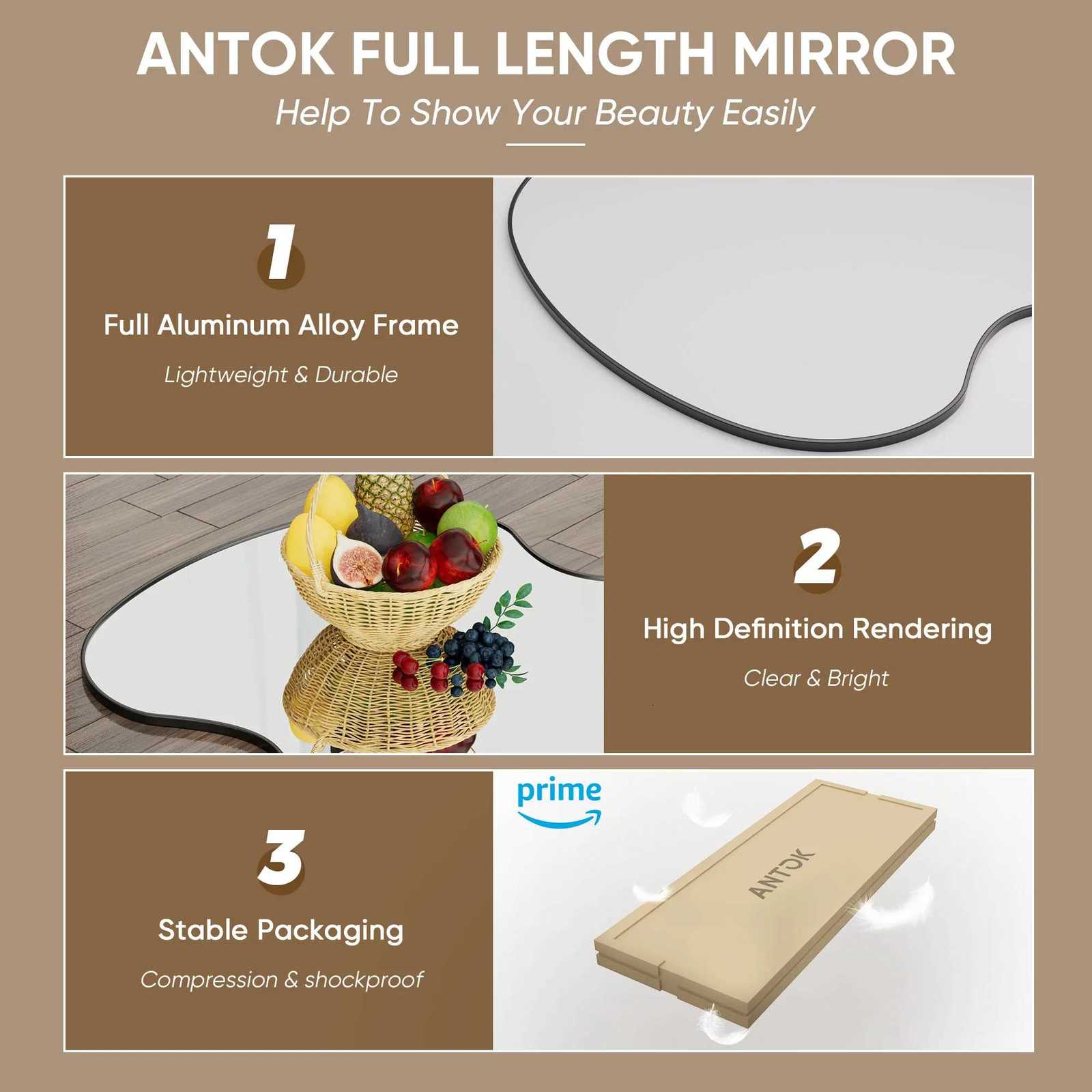 Antok Fl Length Mirror 76x34 Wavy Mirror Fl Length with Stand for Bedro Living Ro Cloakro F250918