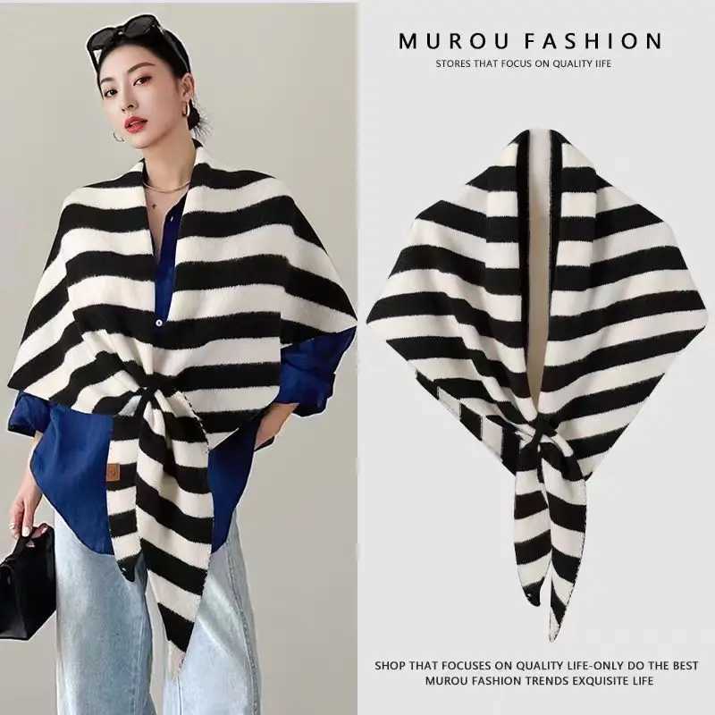 New Fahion Design Wen Scarf Autumn Winter Wool Blend Triangle Muffler La Shl Korean Style Striped Thick Warm Wr Fem Y250918