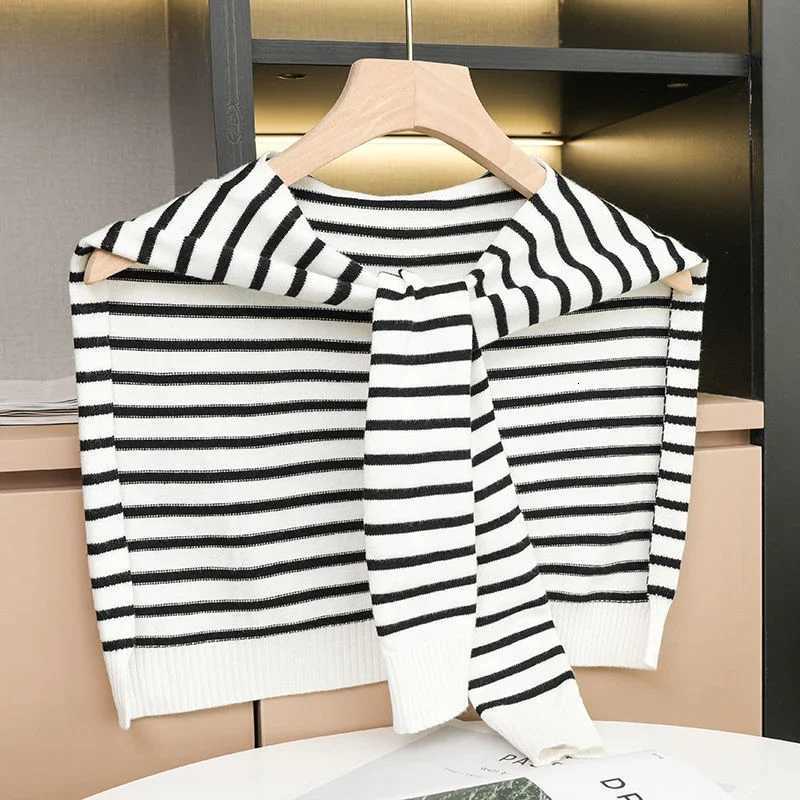 Spring Fall Solid Color Knitted Shl Stripe Shoder Ce Autumn Elegant Style Outside Sunscreen Cloak For Wen Y250918