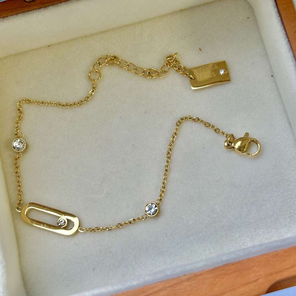 Stainless Steel Gold Vintage Four-Leaf Clover Horseshoe Messi Card Point Dia Bracelet Small Exquisite Wristband Anti- ddmypluto